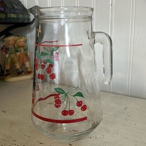 Vintage wavy glass with bubbles made in Italy pitcher with cherries